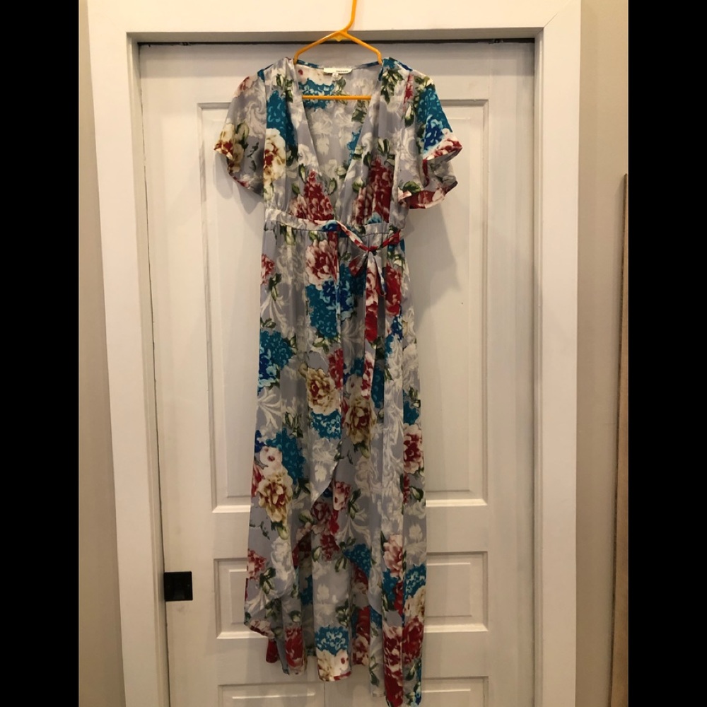 Floral wrap dress with high low hemline